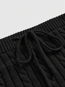 ROMWE Women's Solid Color Front Tie Slim Fit Knit Crop Top - Black - View 3