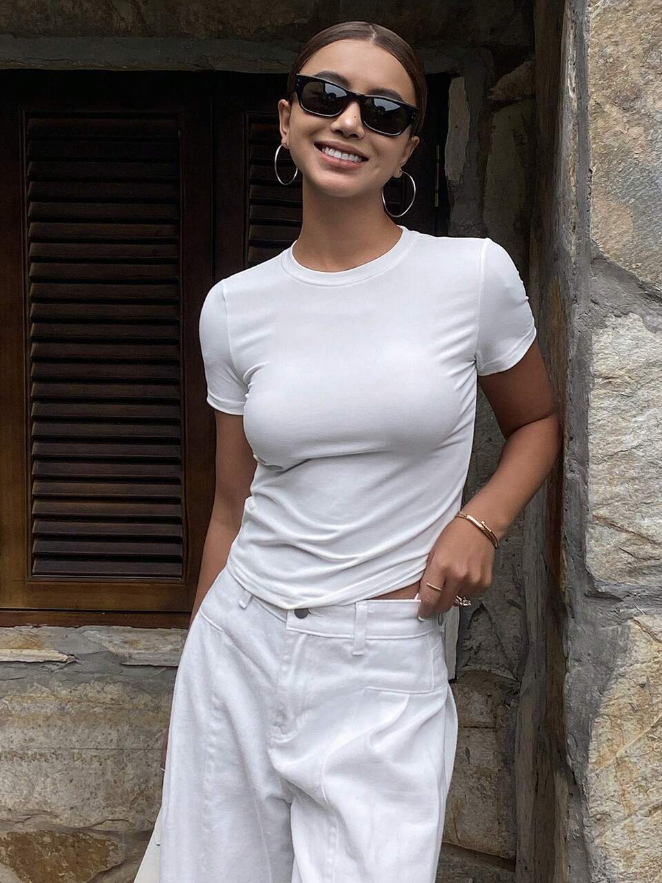 Women's Regular Shoulder Short Sleeve Fitted Stretchy T-Shirt