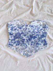 Soleia Blue & White Paisley Lace Camisole Top - Blue and White - View 2