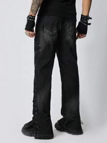 ROMWE MEN Anime Jeans casuales de pierna recta con múltiples bolsillos para hombres