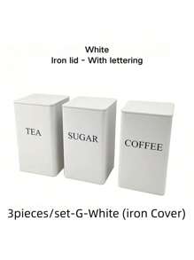 SHEIN Set de 3 botes cuadrados de metal con tapas de madera/hierro - Té, azúcar, café