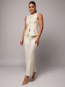 Silquee Women Summer Solid Color Single-Breasted Vest & Pants Suit Office Commuting Set, Autumn/Winter Suit, Spring/Summer Linen Tops + Trousers