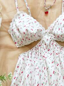 Soleia Vestido curto de férias primavera/verão com estampa floral e patchwork de renda, decote em V, cintura baixa, corte A, costas nuas, ideal para festivais de música, estilo boêmio, feriados, chá da tarde - Vermelho - Ver 4