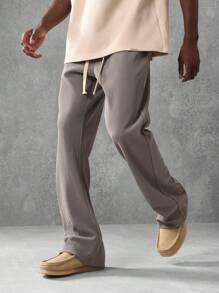 SUMWON Textured Flare Fit Ribbed Jogger Pants Athleisure Loungewear With Drawstring Waist And Elastic Ankle Perfect For Yoga Workout Casual Comfort Wear Premium Lounge Bottoms - Light Grey - View 1