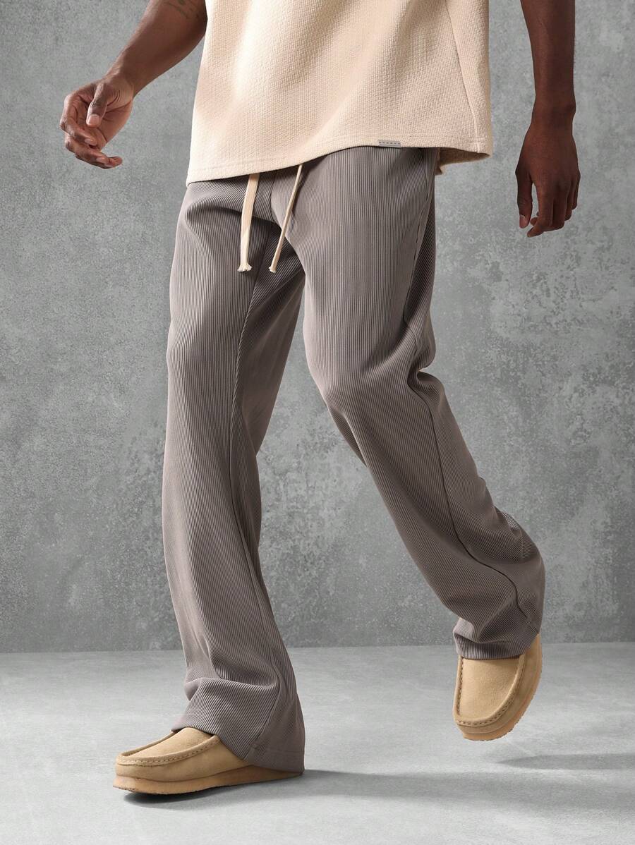 SUMWON Textured Flare Fit Ribbed Jogger Pants Athleisure Loungewear With Drawstring Waist And Elastic Ankle Perfect For Yoga Workout Casual Comfort Wear Premium Lounge Bottoms - Light Grey - View 1