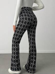 EURMUSE Pantalones acampanados casuales de cintura elástica con estampado a cuadros para mujer - Multicolor - Ver 2
