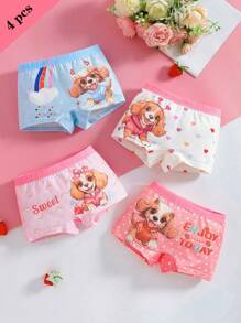 SHEIN 4pcs/Set Young Girl Cute Cartoon Puppy Full Print Elastic Waistband Girl Briefs