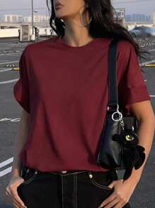 DAZY Women Casual Versatile Solid Color Short Sleeve T-Shirt