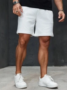 Manfinity Homme Men's Casual Everyday Style, INS Matching Items: Classic Best-Selling Fashion Casual White Geometric Texture Elastic Waist Shorts. This Set Is Very Suitable For Spring And Summer Wear, Also Suitable For Daily Wear And Hawaii Beach Vacation, Also Suitable For Valentine's Day Couple Wear, It Is A Great Gift For Your Boyfriend Or Husband. "White Shorts