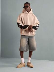 SUMWON Premium Athletic Hoodie Retro Varsity Design Drawstring Pullover Sweatshirt Fall Winter Sports Streetwear Casual Urban Fashion Soft Warm Fleece Comfort Sporty Modern - Khaki - View 3