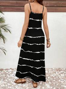 Boho Mama Maternity Striped Long Casual Sleeveless Dress - Black - View 2