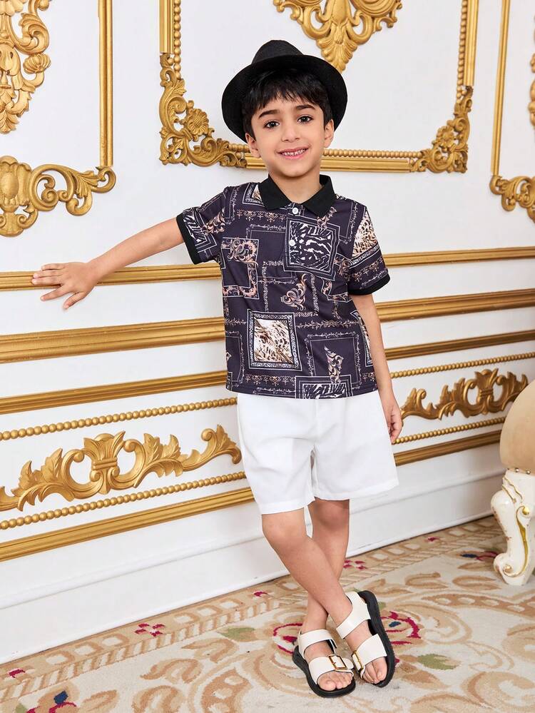 2 יחידות Young Boy סט שני חלקים של חולצות אלגנטיות עם שרוולים קצרים, מכנסיים קצרים ובגדי ג'נטלמנים, מתאים לבגדי בנים צעירים, בגדי פעוטות, בגדי בנים חזרה לבית הספר, מתאים למסיבות יום הולדת, מסיבות, הופעות, חתונות, טבילות, מתאים לטקסים במזרח התיכון, ללבוש יום יום, חליפה מתאים לנסיעות, מתאים לעונות האביב והקיץ - ריבוי צבעים - ראה 5