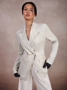 COSMINA 女士翻领双排扣长袖西装外套 - 奶油色 - 查看 1