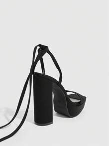 CUCCOO LuxiPop 女士时尚黑色面料系带性感厚底粗高跟凉鞋，适合约会、聚会、派对、节日