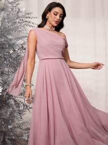 Modelyn Vestido de gasa con volante asimétrico en el hombro, cintura con volante y bajo acampanado, elegante para mujeres, vestido para invitados de boda