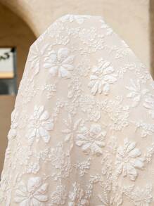 SHEIN LUNE SHEINLUNE Plus Size Tulip Sleeve Cape Arm Flattering Elegant Casual Wedding Guest Party Dress, Valentine, Love/Lover, 3D Rose/Flower Wedding Guest Dress Women Bridal Shower Dress White Club Club Outfits Women Sexy Spring Outfits For Women Summer Outfits For Women Summer Clothes Easter Outfit Women Western Wear Women