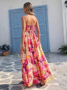 Vivid Eden Woven Floral Print Maxi Slip Dress For Women,Beige,Summer,Boho,Beach,Holiday, And Elegant Bohemian Sweet Tropical Vacation Outfit,Festival - Multicolor - View 2
