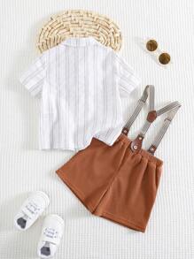 Cozy Pixies 2pcs Baby Boy Colorful Striped Bowknot Collar Short Sleeve Cardigan And Bib Shorts Set - Multicolor - View 2