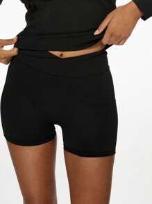 MISSGUIDED PerFormance Athletic High-Rise Compression Bike Shorts Cross Over Training Exercise Running Workout Gym Bottoms With Stretch Moisture Wicking Ultra-Soft Fabric - Black - View 5