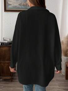 SHEIN LUNE 冬季服装纹理休闲大码纯色夏季长袖衬衫 - 黑色 - 查看 2