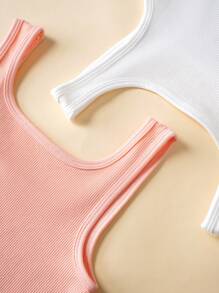 Tween 女童无缝纯色宽肩带简约吊带背心，日常休闲穿着 - 彩色 - 查看 7