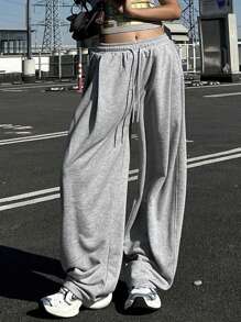 DAZY Women Solid Color Loose Pleated Long Pants, Sports & Casual Sweatpants, Spring Y2k,Women Joggers