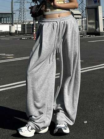 DAZY 女式宽松褶皱纯色休闲运动裤，春秋季运动裤