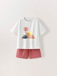 THE HAPPY LOOK Young Boy Graphic Print Round Neck Short Sleeve Top And Shorts Casual 2 Pieces Set - Multicolor - View 1