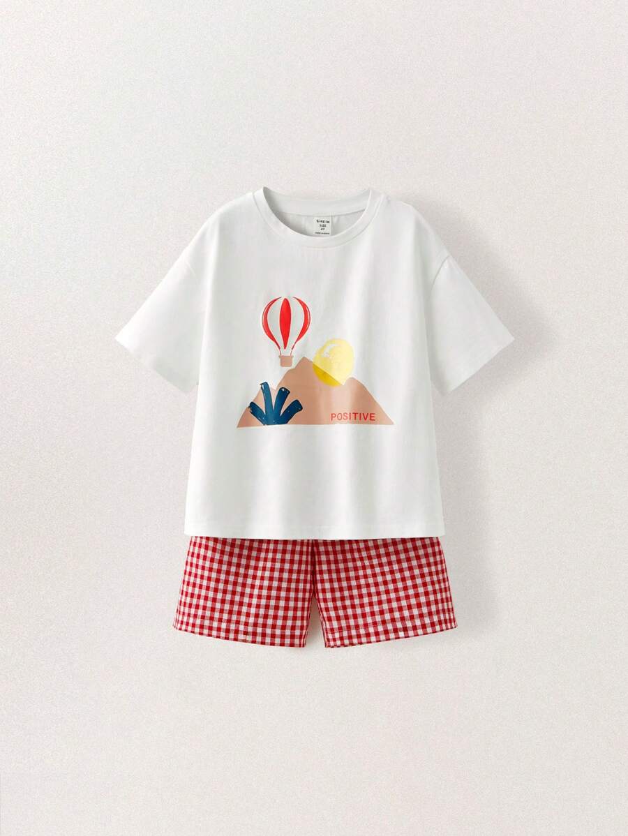 THE HAPPY LOOK Young Boy Graphic Print Round Neck Short Sleeve Top And Shorts Casual 2 Pieces Set - Multicolor - View 1