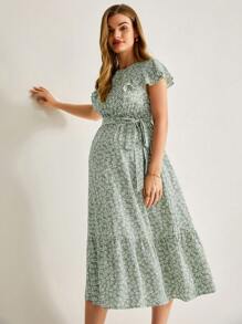 MaterniWear 荷叶边袖孕妇哺乳连衣裙 - 綠色 - 查看 4