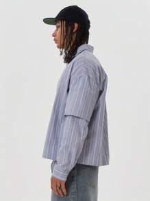 Musero Camisa de botones con doble capa y rayas oversize para primavera y verano