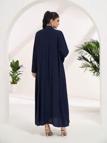 Al Najma Women's Minimalist Arabian Robe, Casual For Everyday Wear Abayas - Navy Blue - View 3