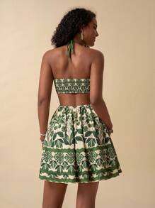 Travachic 女式露背系带休闲热带花卉印花中长连衣裙，夏季度假休闲连衣裙，休闲度假装，夏季度假沙滩裙，女士连衣裙