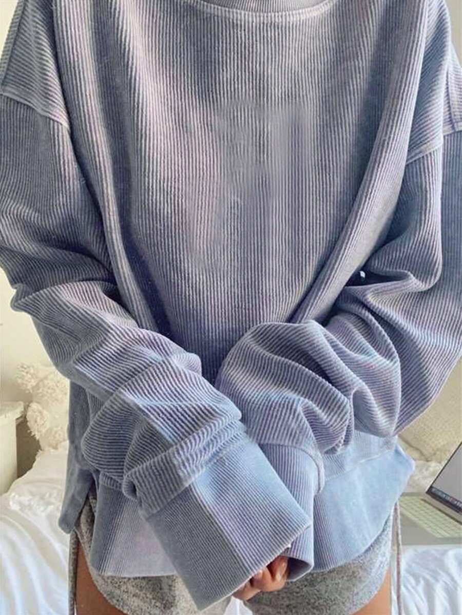 Women Casual Loose Fit Crew Neck Long Sleeve Sweatshirt, Daily Leisure Wear Pullover Fall - Mauve Purple - View 1