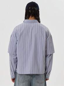 Musero Camisa de botones con doble capa y rayas oversize para primavera y verano