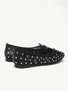 CUCCOO CHICEST 女士时尚休闲优雅舒适网纱水钻蝴蝶结平底鞋 - 黑色 - 查看 5