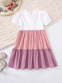 SHEIN Vestido de niña preadolescente de uso casual diario, fiesta y versátil con cuello redondo de manga corta y parches de unicolor