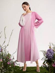 Graceveil Set de 2 piezas: Chaqueta con mangas largas y dobladillo de pelo degradado y vestido, estilo minimalista