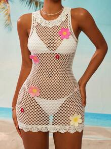 Swim Mod Roupas de verão femininas, vestido com decoração floral 3D, minissaia/saia de praia, elegante para festivais de música, primavera/verão, novidade - Multicolorido - Ver 5