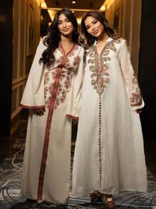 Al Najma Vestido elegante y lujoso personalizado para mujeres, con bordados y cuentas, Modesto kaftan
