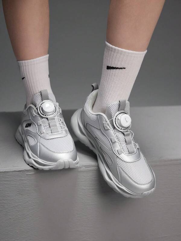 Vate Women's Solid Color Mesh Breathable Fashionable Button Sporty Sneakers For Summer Fall Trainers