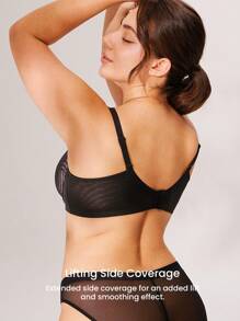 LUVLETTE 加黑色内衣休闲曲线透明全覆盖支撑透气钢圈性感无衬里蕾丝优雅网眼迷你文胸 - 黑色 - 查看 4