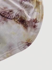 SHEIN MOD Solid Color Cami With Tie Dye & Butterfly Pattern Mesh Overlay Apricot Women's Blouse, Boho Style, Western Style, Holiday, Picnic, Beach,Valentines Clothes,Vacation Outfits Woman,Summer Outfits For Women,Beach Outfits For Woman,Mardi Gras,Summer Tops Women,Coquette,Rave Outfits Festival