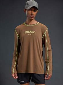 Acti Log Áo thun thể thao cổ tròn dài tay kẻ sọc đơn giản cho nam - màu nâu - Xem 1