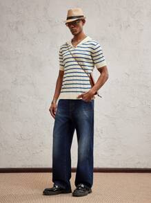 SHEIN X ELOISA & ORSON AKNOTIC Party Jersey holgado de punto de cuello en V de moda casual para hombres