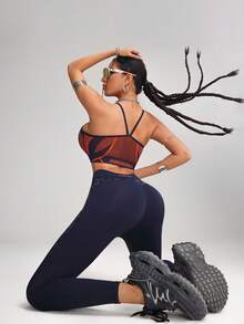 Innovista Women Activewear Foil Print Sports Leggings,  Faux Leather & Metallic Shine Gym Bottom, Breathable Mesh Cut Out & Animal Elastic Workout Outfits, Fitness Pants, Sculpting Shapewear,   Snake Leopard Print,  Edgy &Unique Sleek & Lux Tracksuit, Music Festival, Party, Dance,Electric,  Yoga,Mat,Pilates,Running,Cardio,Strength,Weights,Outdoor,Hike,Camping,Trail,Volleyball,Going Out,Dance,Athleisure, Blue,Y2Kfall Outfits For Women Cool Light Blue - Navy Blue - View 2