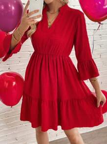EMERY ROSE Dames Mini-jurk met inkepingen en wijde mouwen