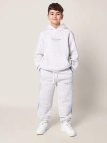SUMWON Youth Sports Co-Ord Set Tracksuit Urban Athleisure Two-Piece New York Logo Streetwear Spring Fall Winter Casual Outfit Workout School Comfortable - Light Grey - View 2