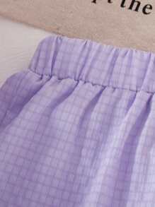 SHEIN Conjunto de 2 piezas de blusa de manga corta con cuello redondo y diseño de gota de agua talla grande pantalones holgados, estilo coreano nuevo de verano para niñas, atuendo casual para niña joven - Morado - Ver 6