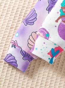 4-Piece Set Baby Girls Cute Mermaid & Banana Print Solid Long Sleeve Snug Fit Bodysuit And Leggings Pajamas, Minimalist & Fashion - Multicolor - View 4